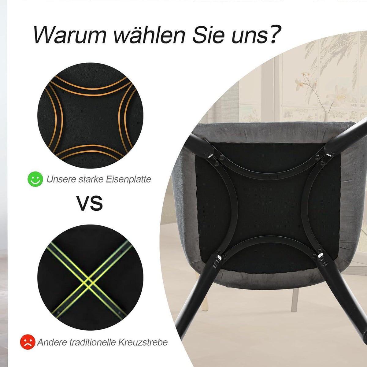 Samt Esszimmerstühle Dunkelgrau mit Armlehne 2er Set