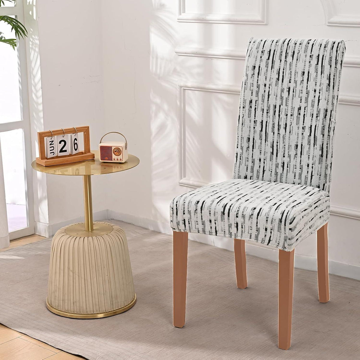 Stretch Stuhlhussen 4er Set Jacquard Weiß – Abnehmbar & Waschbar