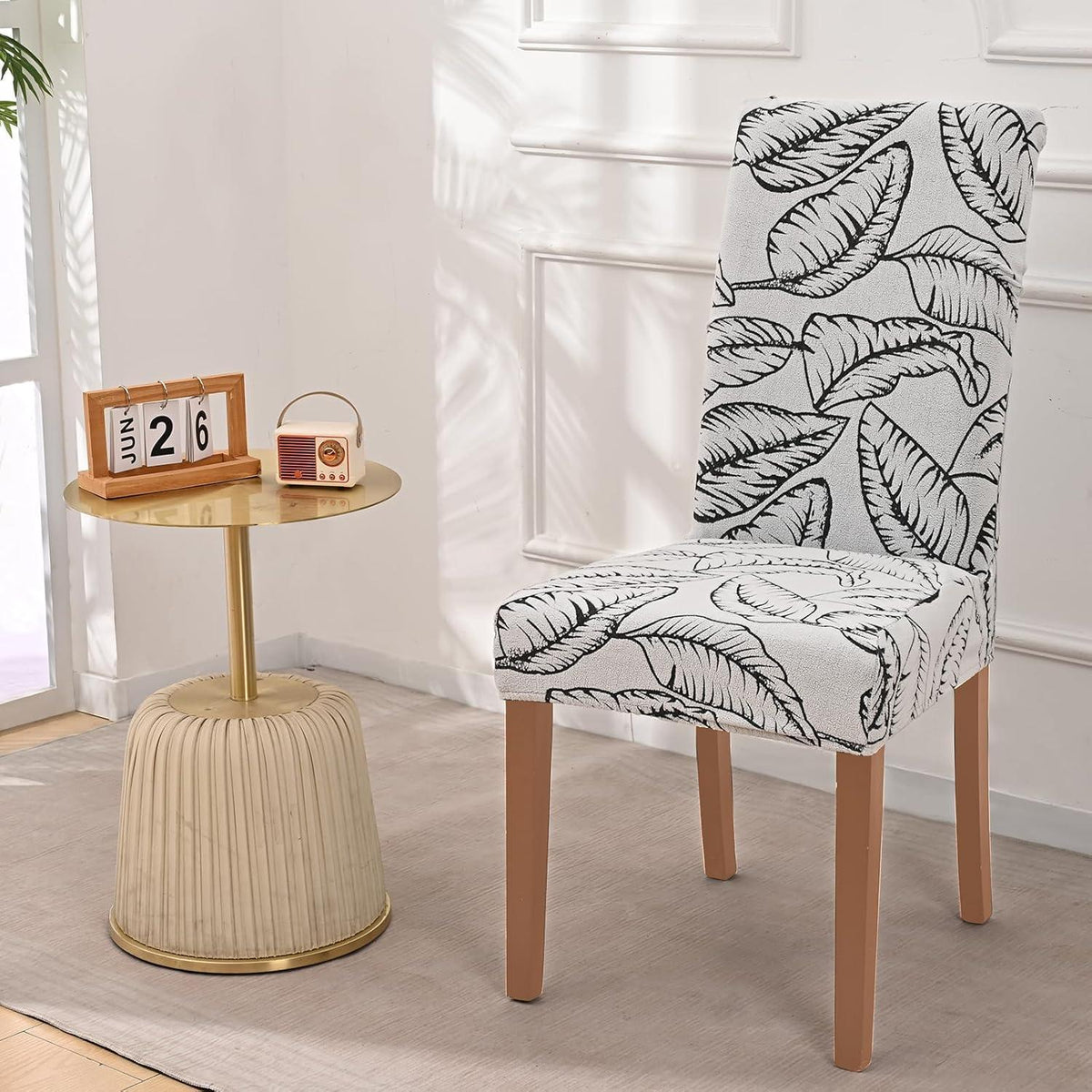 Stretch Stuhlhussen 6er Set Jacquard – Laubmuster
