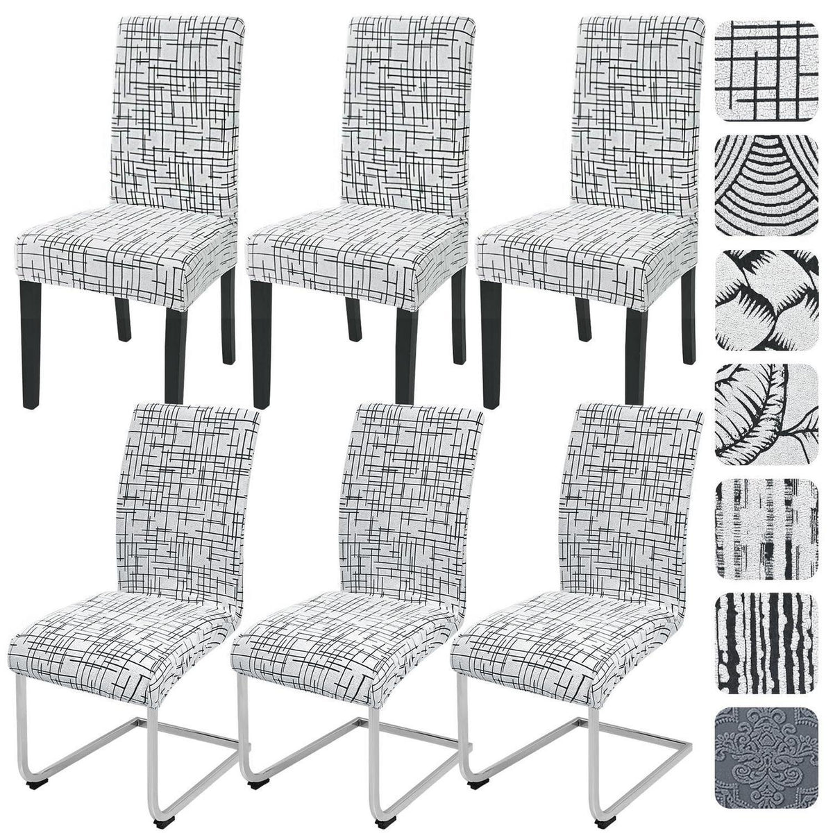 Stretch Stuhlhussen 6er Set Jacquard – Universal Bezug für Stühle