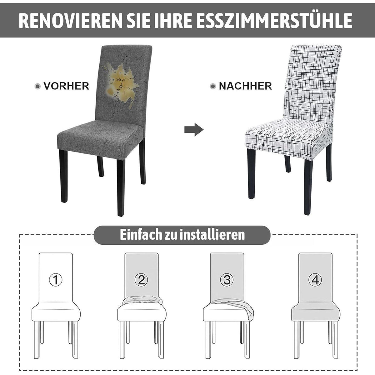 Stretch Stuhlhussen 6er Set Jacquard – Universal Bezug für Stühle