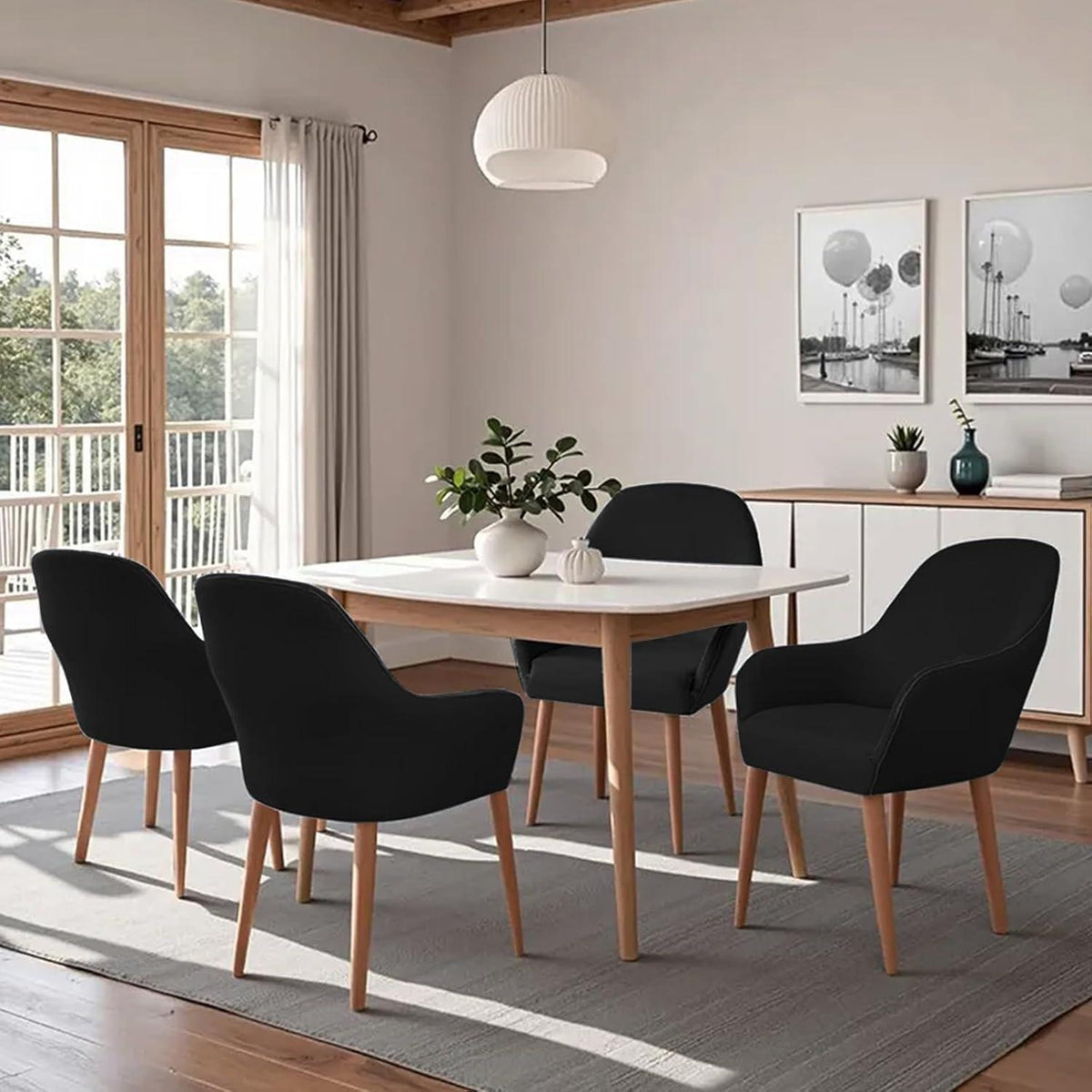 Stretch Stuhlhussen Set Schwarz – Abnehmbar & Waschbar