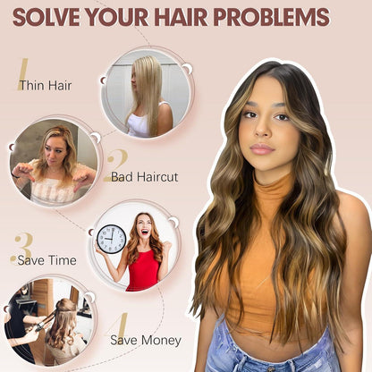 Clip-in Haarverlängerung Wellig Schwarz Braun Gemischt 50cm