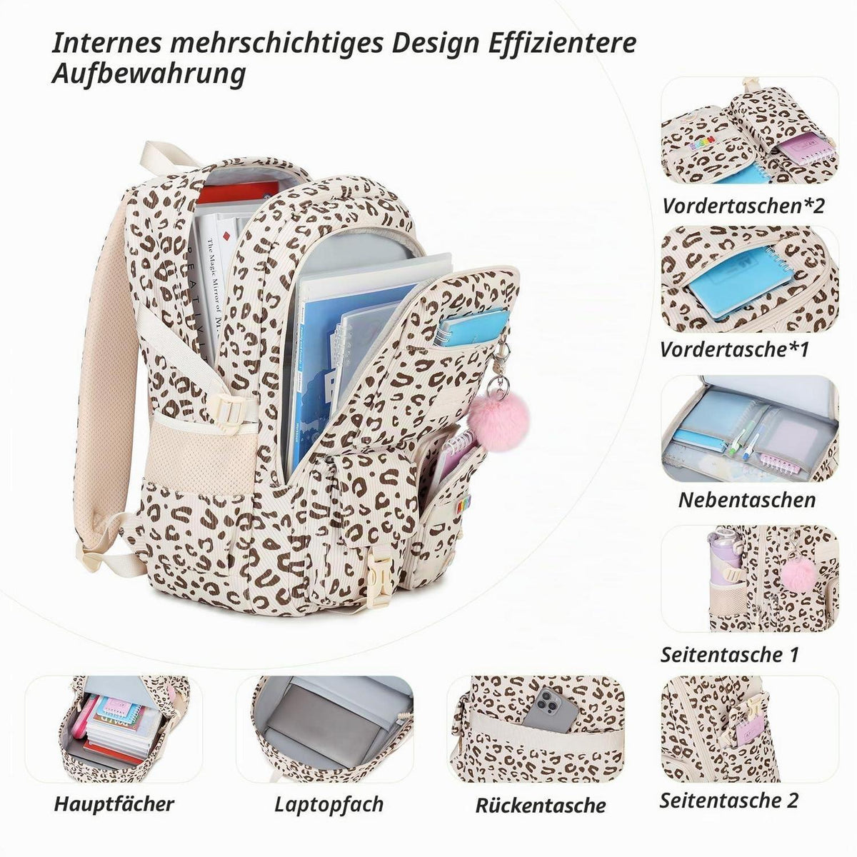 Schulrucksack Mädchen – Leopard Samt, Wasserdicht & Ergonomisch
