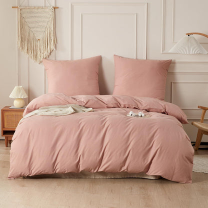 Gewaschene Baumwoll Bettwäsche Set 200x220 Altrosa Rose 3tlg.