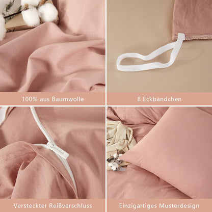 Gewaschene Baumwoll Bettwäsche Set 200x220 Altrosa Rose 3tlg.