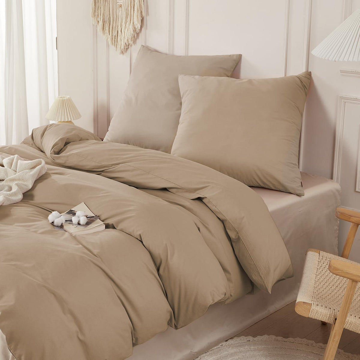 Gewaschene Baumwoll Bettwäsche Set 200x200 cm, Khaki 3tlg.