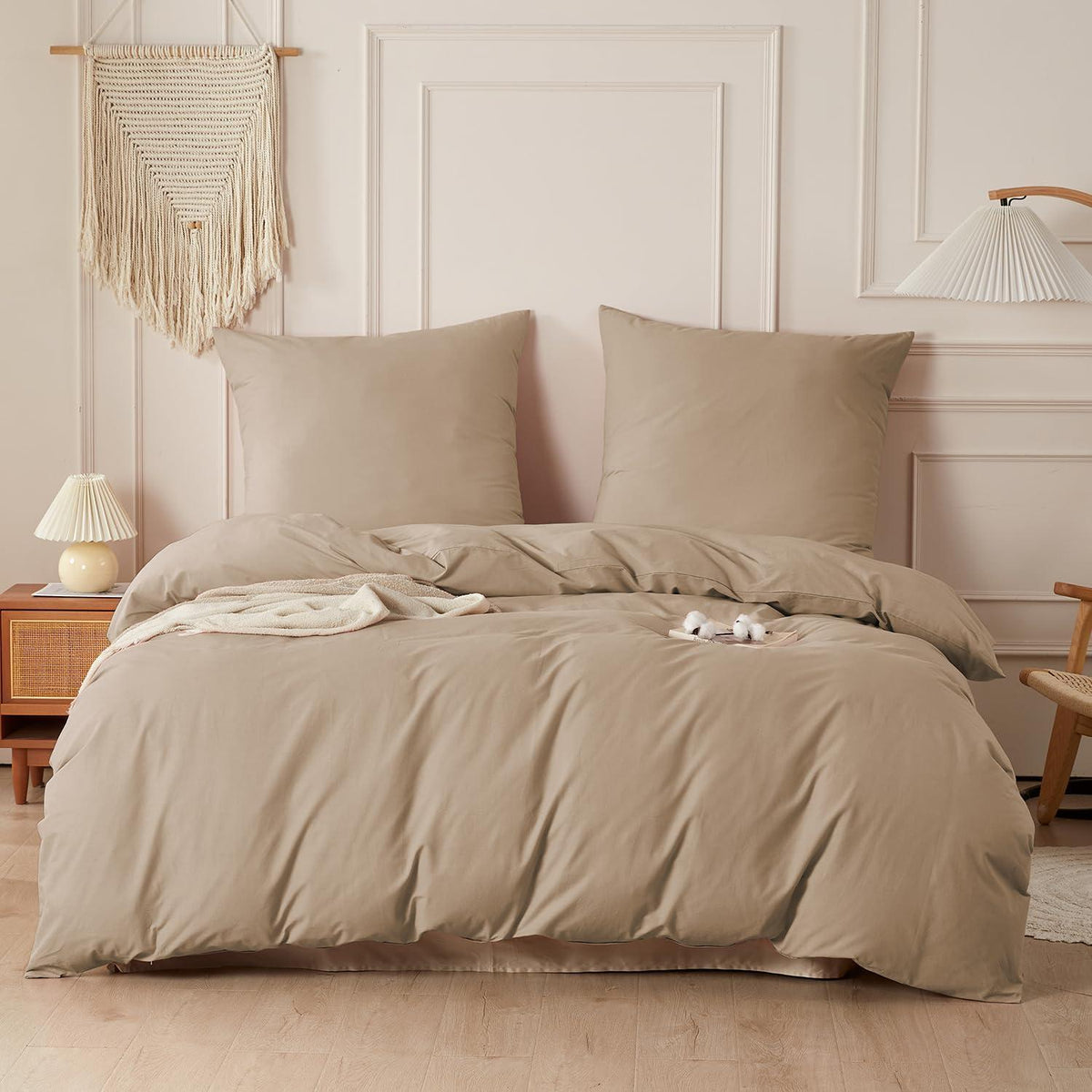 Gewaschene Baumwoll Bettwäsche Set 200x200 cm, Khaki 3tlg.