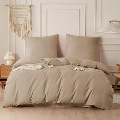 Gewaschene Baumwoll Bettwäsche Set 200x200 cm, Khaki 3tlg.
