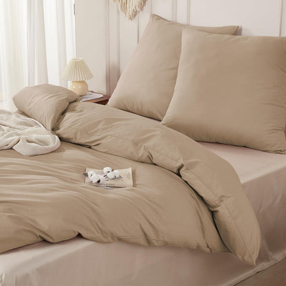 Gewaschene Baumwoll Bettwäsche Set 200x200 cm, Khaki 3tlg.