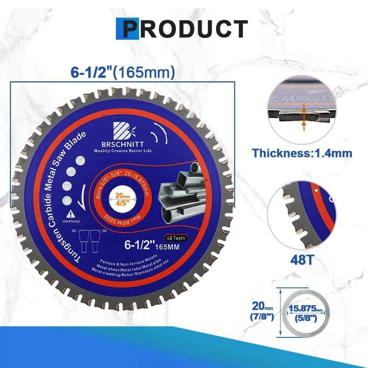Kreissägeblatt Metall 165mm 48T TCT 5 Stück