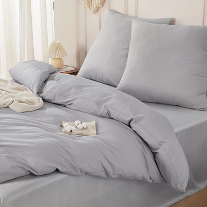 Gewaschene Baumwoll Bettwäsche Set 200x220 Hellgrau 3tlg.