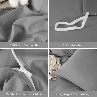 Gewaschene Baumwoll Bettwäsche Set 200x200 cm, Grau 3tlg.