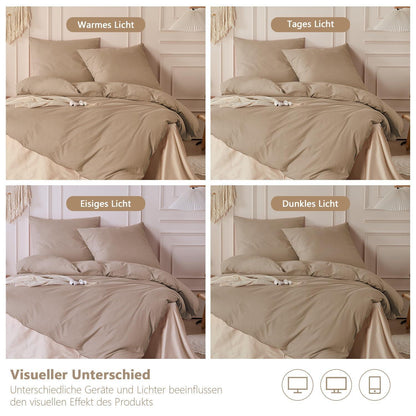 3tlg. Bettwäsche-Set 200x220 cm, Khaki Baumwolle, Washed Leinen Optik