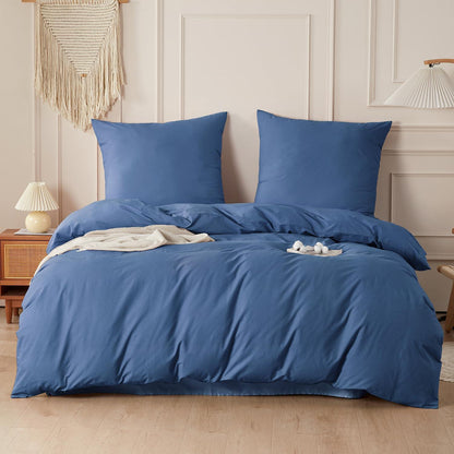 3tlg. Marineblau Bettwäsche-Set 200x220cm, Washed Baumwolle