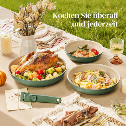Pfannenset 6-teilig mit Abnehmbarem Griff & Keramikbeschichtung