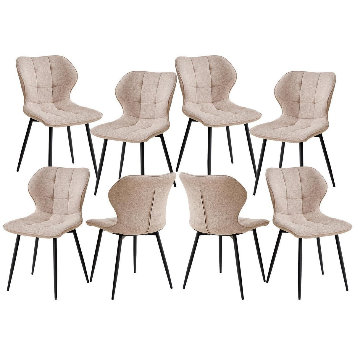 8er Set Atmungsaktive Leinen Esszimmerstühle Modern Khaki