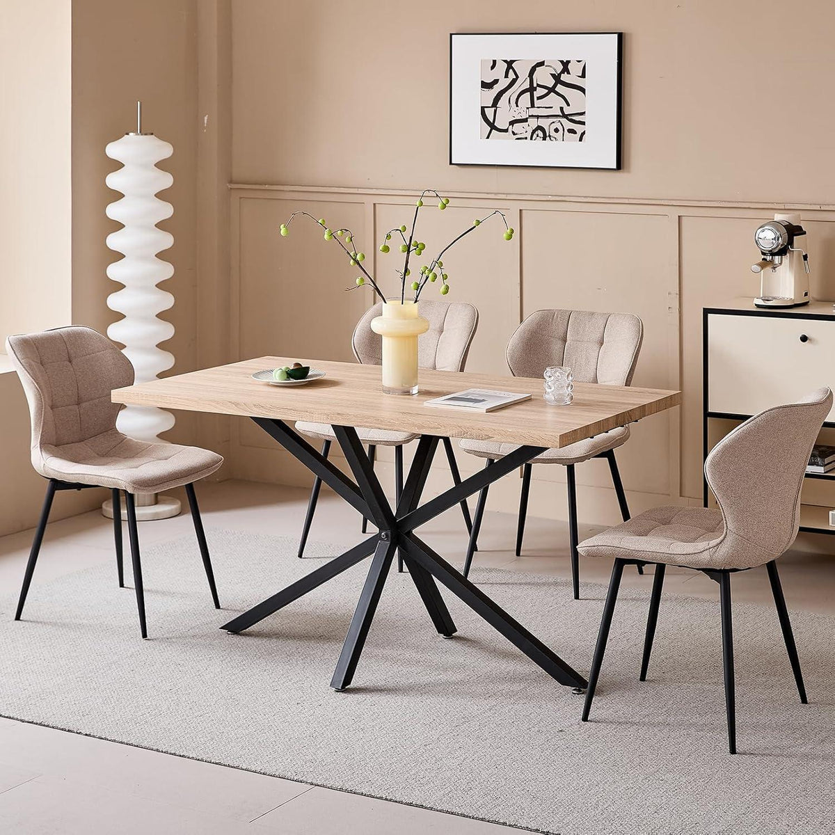 8er Set Atmungsaktive Leinen Esszimmerstühle Modern Khaki