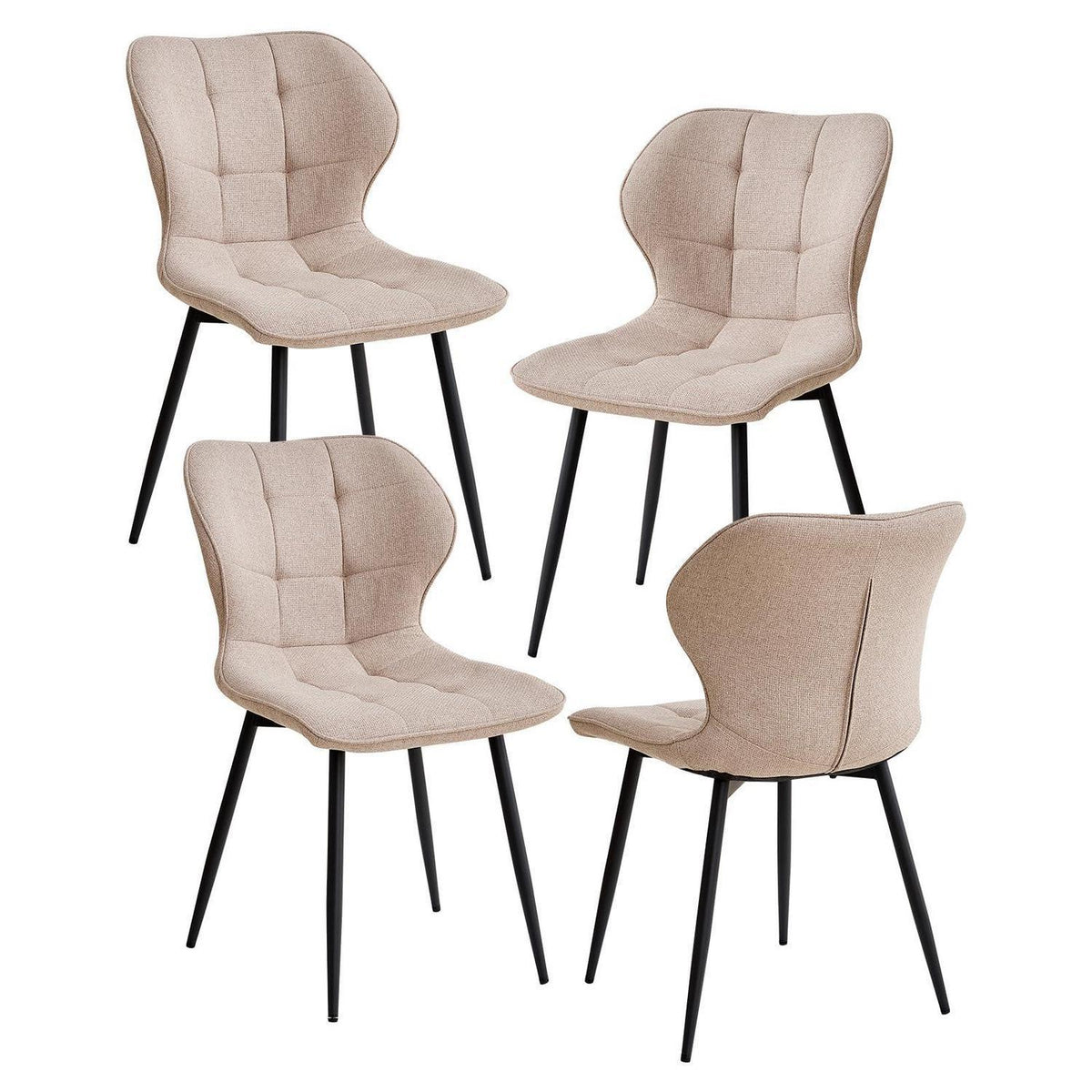 Moderner Esszimmerstuhl Set aus Leinen mit Metallbeinen – Khaki