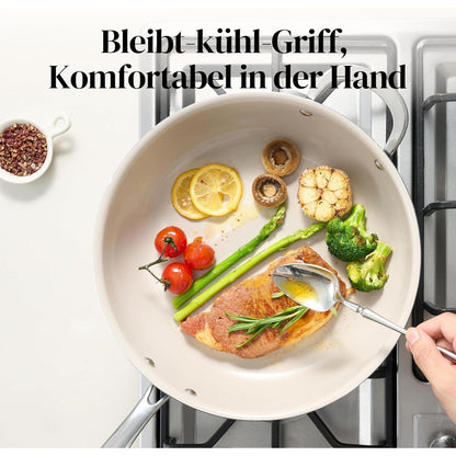 Bratpfanne 28cm mit Deckel, Keramik Antihaft, Induktion, Backofenfest, Blau