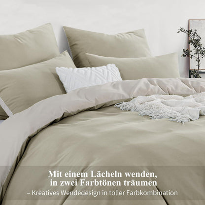 Bettwäsche-Set 200x220 cm 3-teilig Wendebettwäsche Taupe Beige