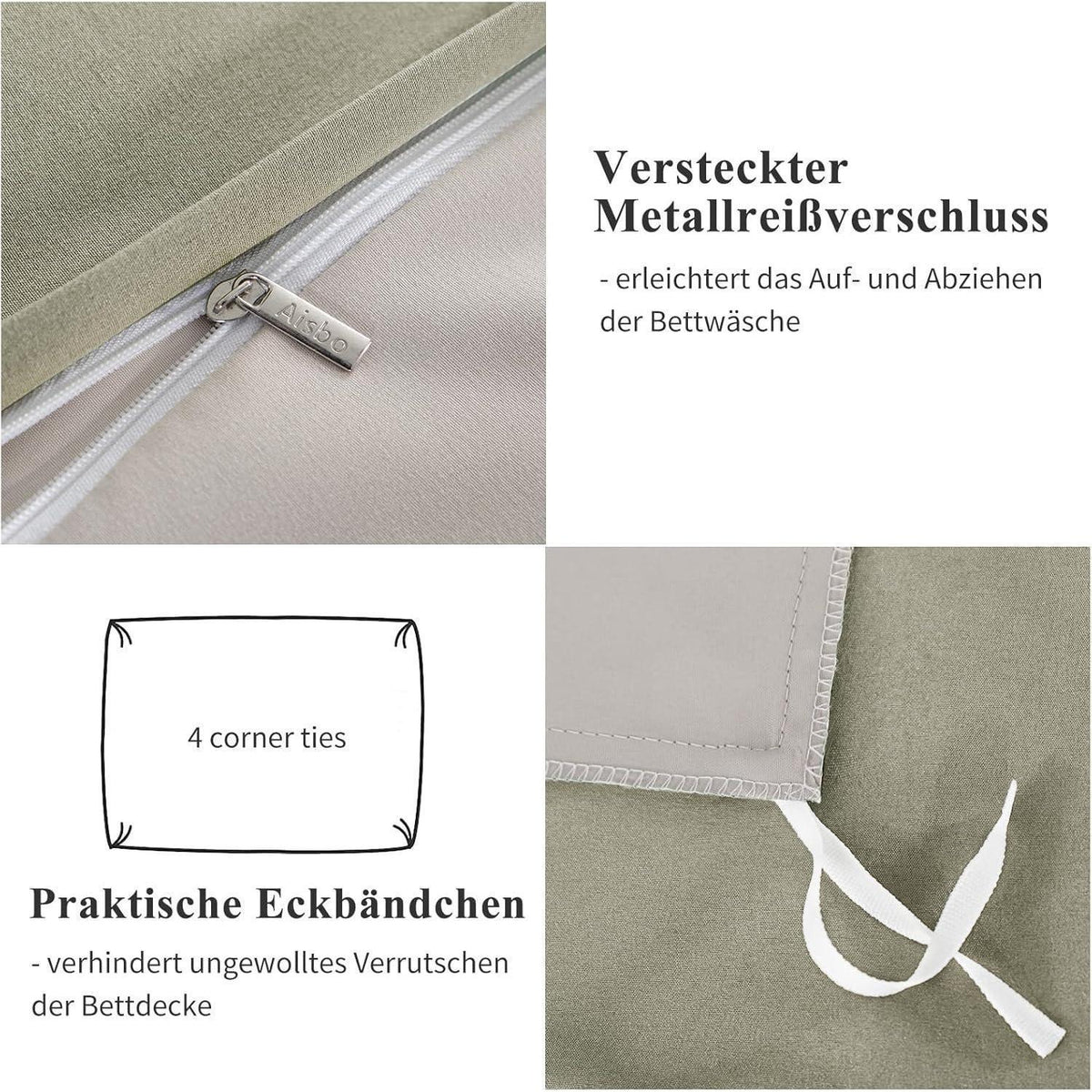 Bettwäsche-Set 200x220 cm 3-teilig Wendebettwäsche Taupe Beige