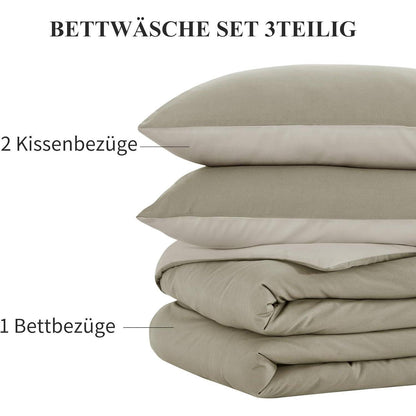 Bettwäsche-Set 200x220 cm 3-teilig Wendebettwäsche Taupe Beige