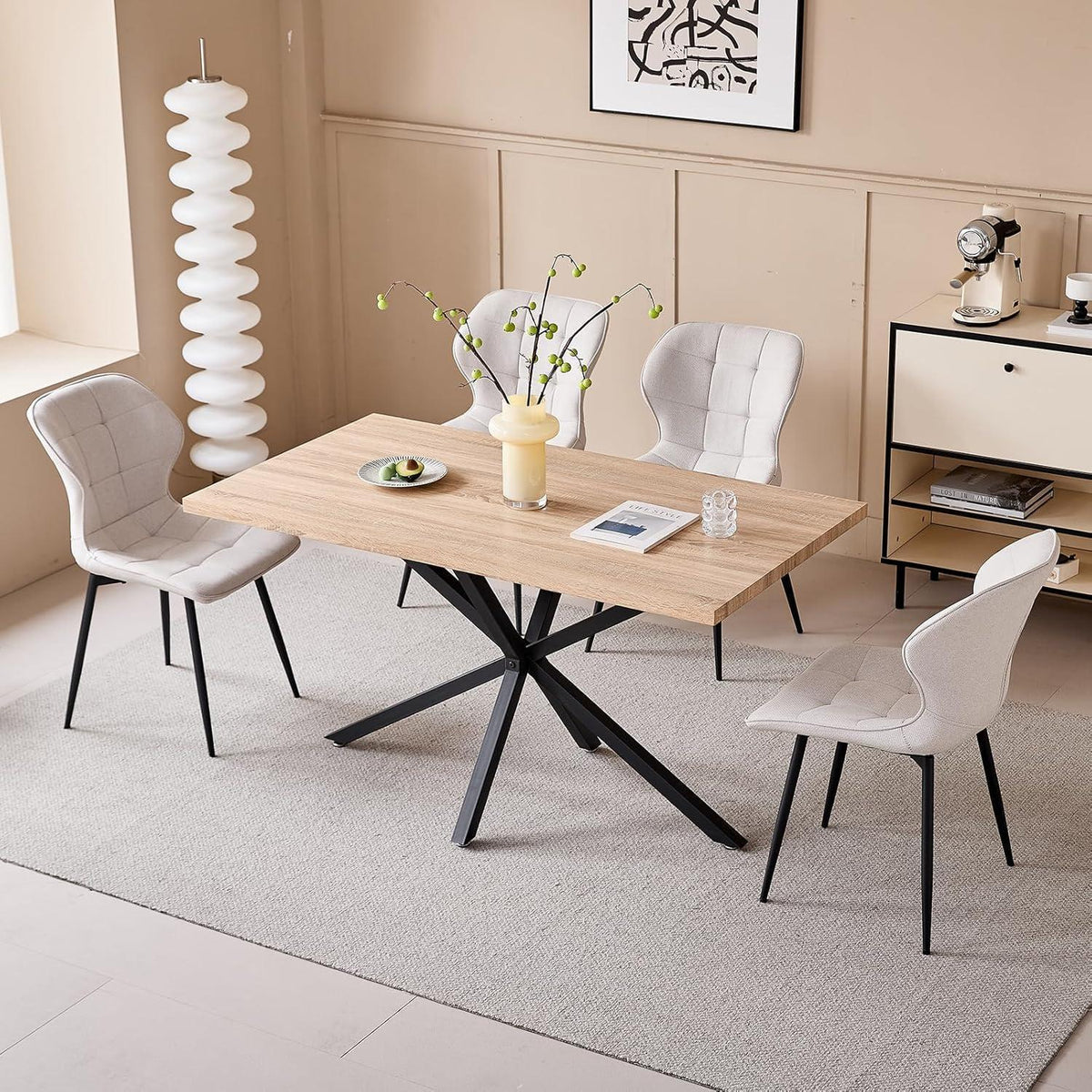 8er Set Atmungsaktive Leinen Esszimmerstühle Beige