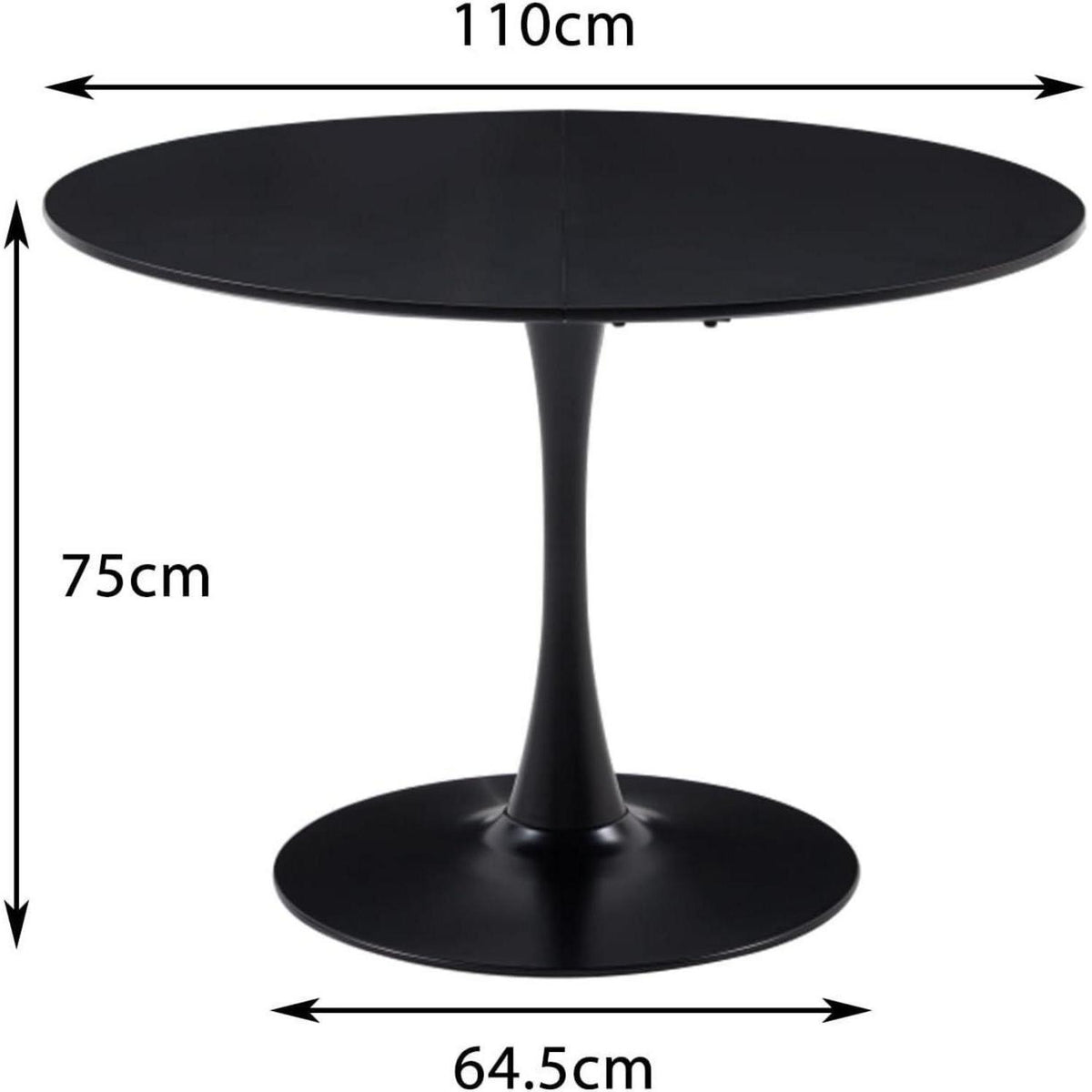 Moderner runder Esstisch 110cm – Schwarz, für 4-6 Personen