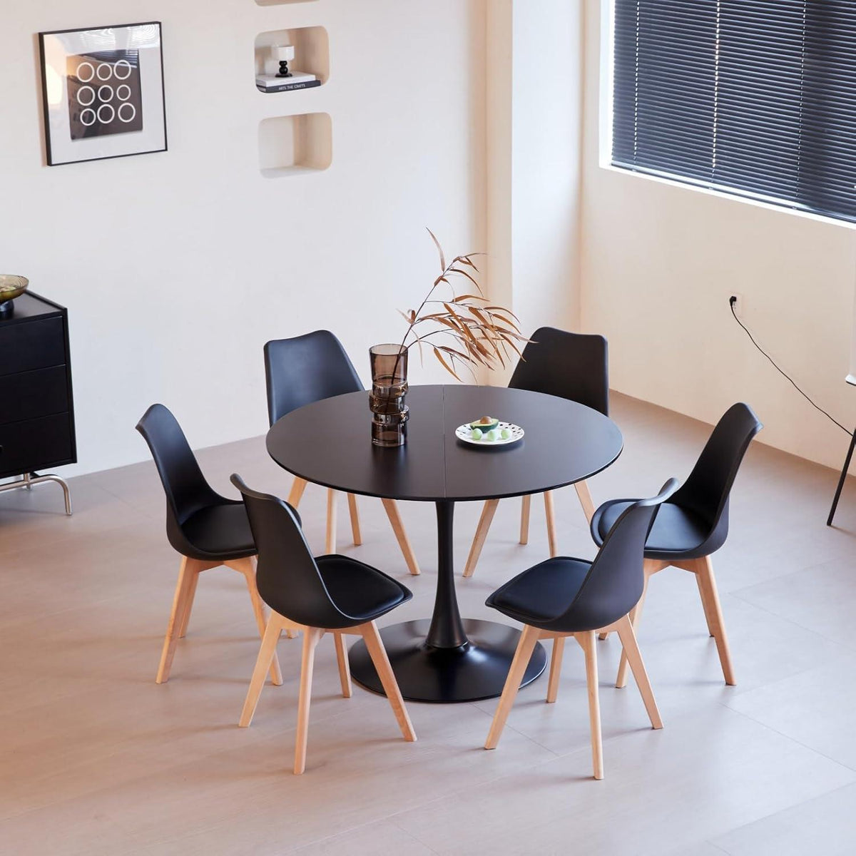 Moderner runder Esstisch 110cm – Schwarz, für 4-6 Personen