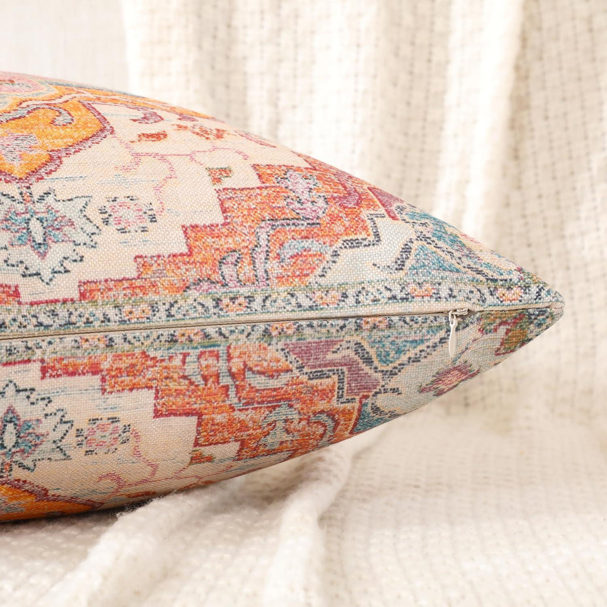 2 Boho Kissenbezüge Orange 45x45 cm - Blumenmuster & Vintage Stil
