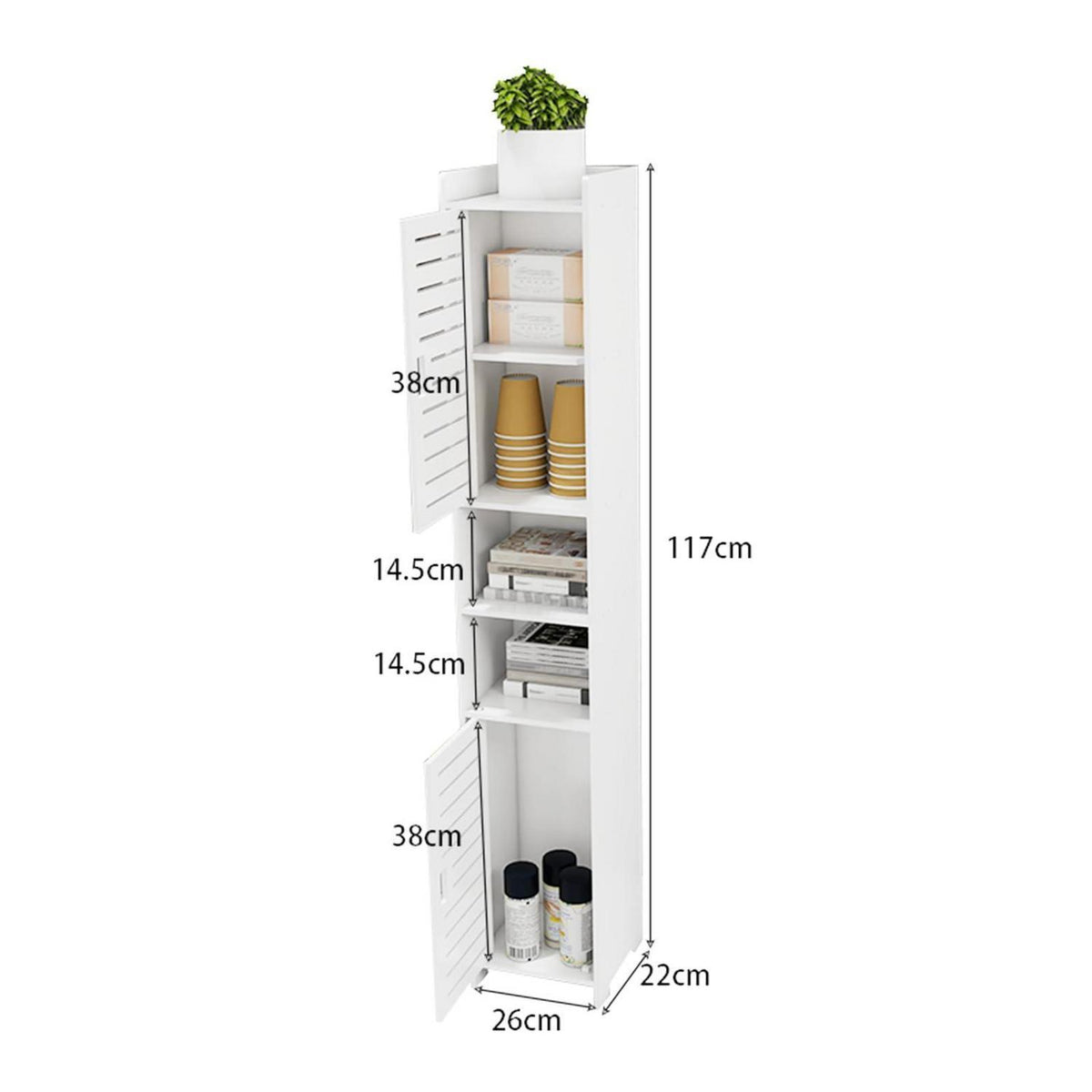 Badezimmerschrank weiß mit Holzsockel 26x22x118cm