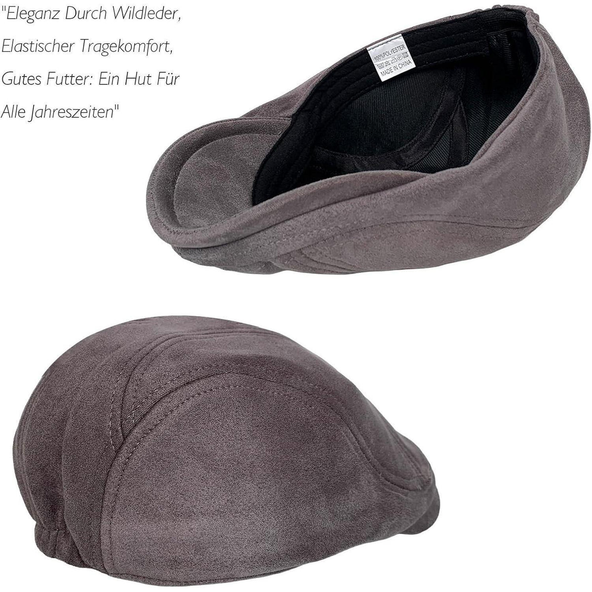 Schiebermütze Herren – Vintage Flat Cap Grau in Lederoptik