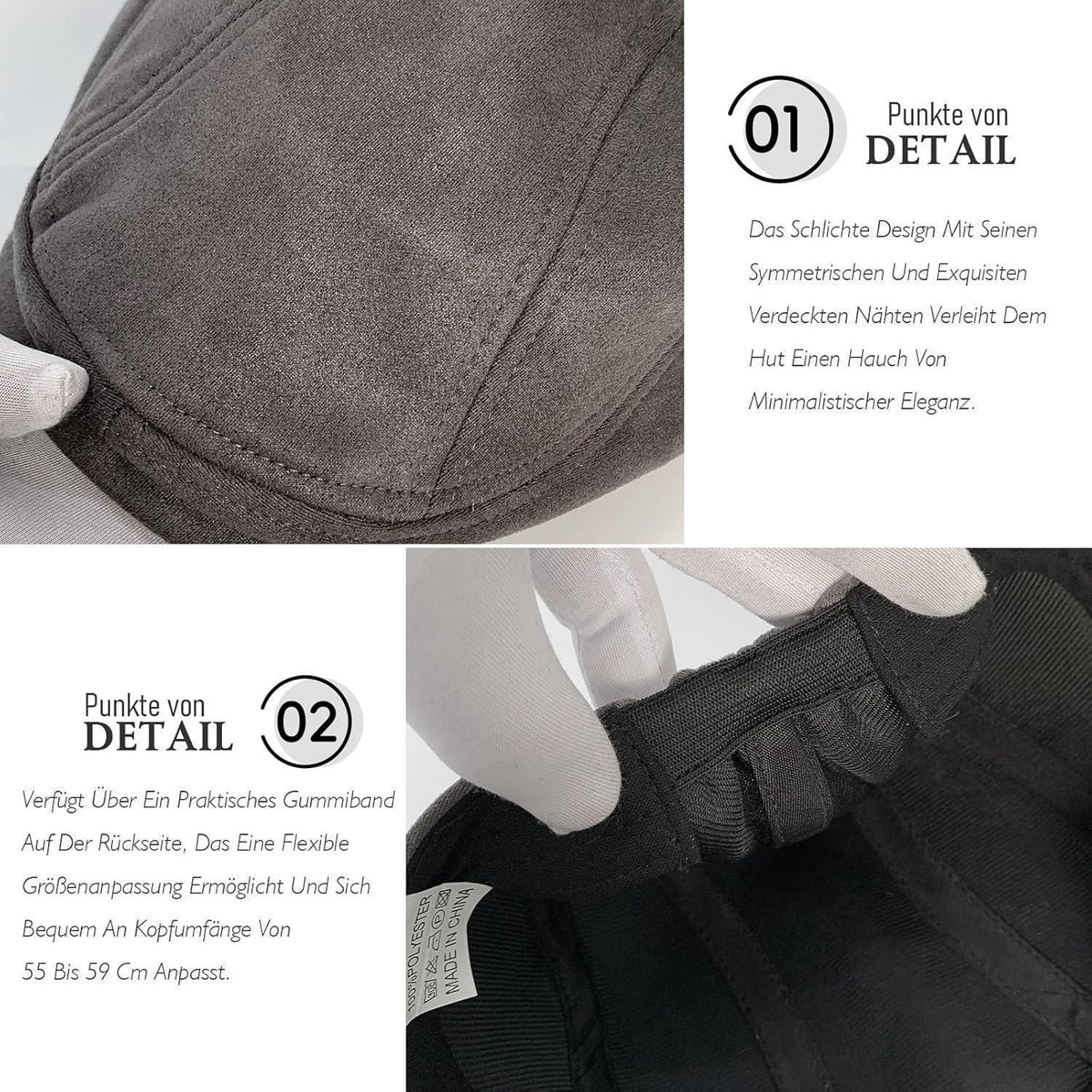Schiebermütze Herren – Vintage Flat Cap Grau in Lederoptik