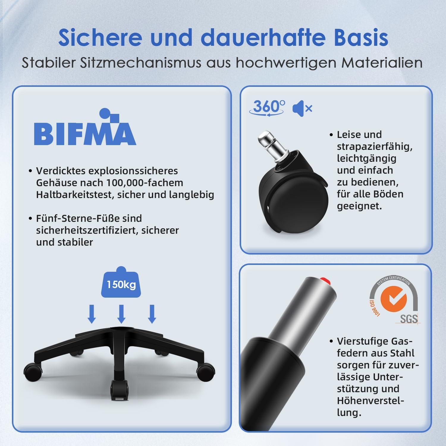 Ergonomischer Bürostuhl mit Wippfunktion und Armlehnen, 360° Drehstuhl