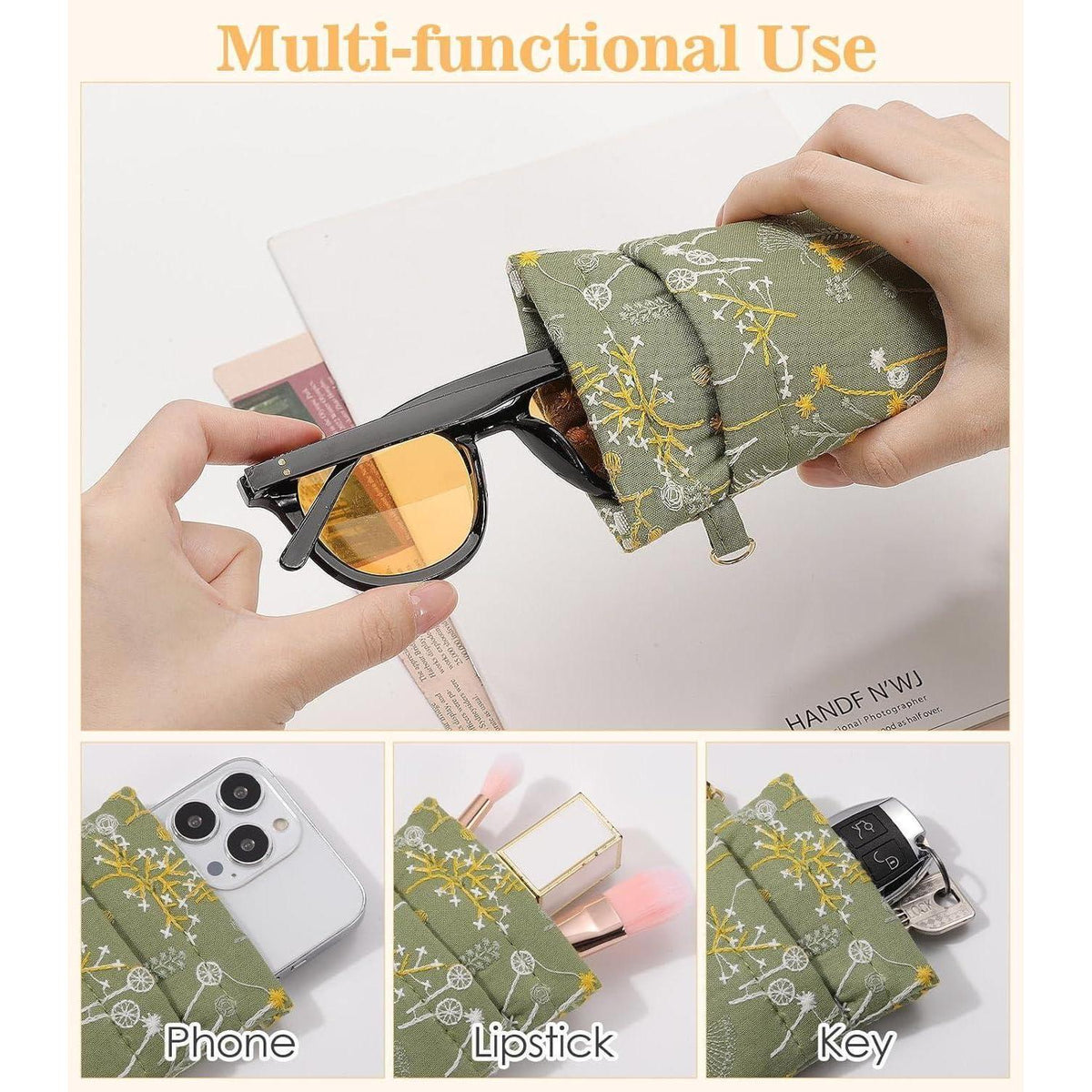 Doppellagiges Brillenetui in Lederoptik mit Blumenmuster