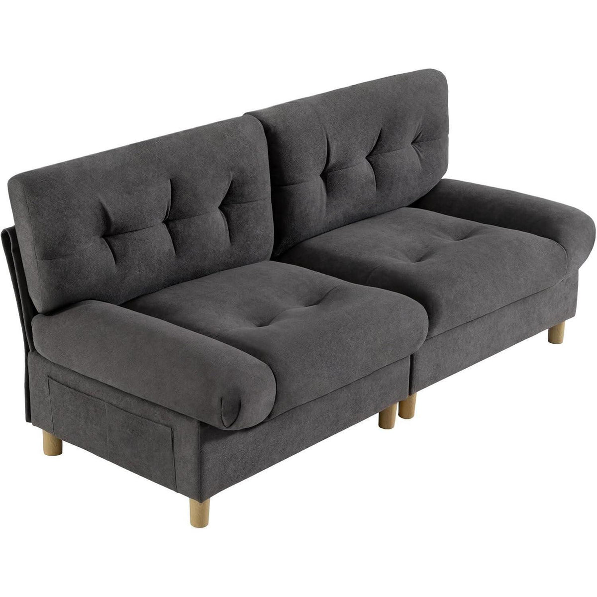 Wolkensofa Grau, 2-Sitzer mit Teddy-Samt & Seitentaschen