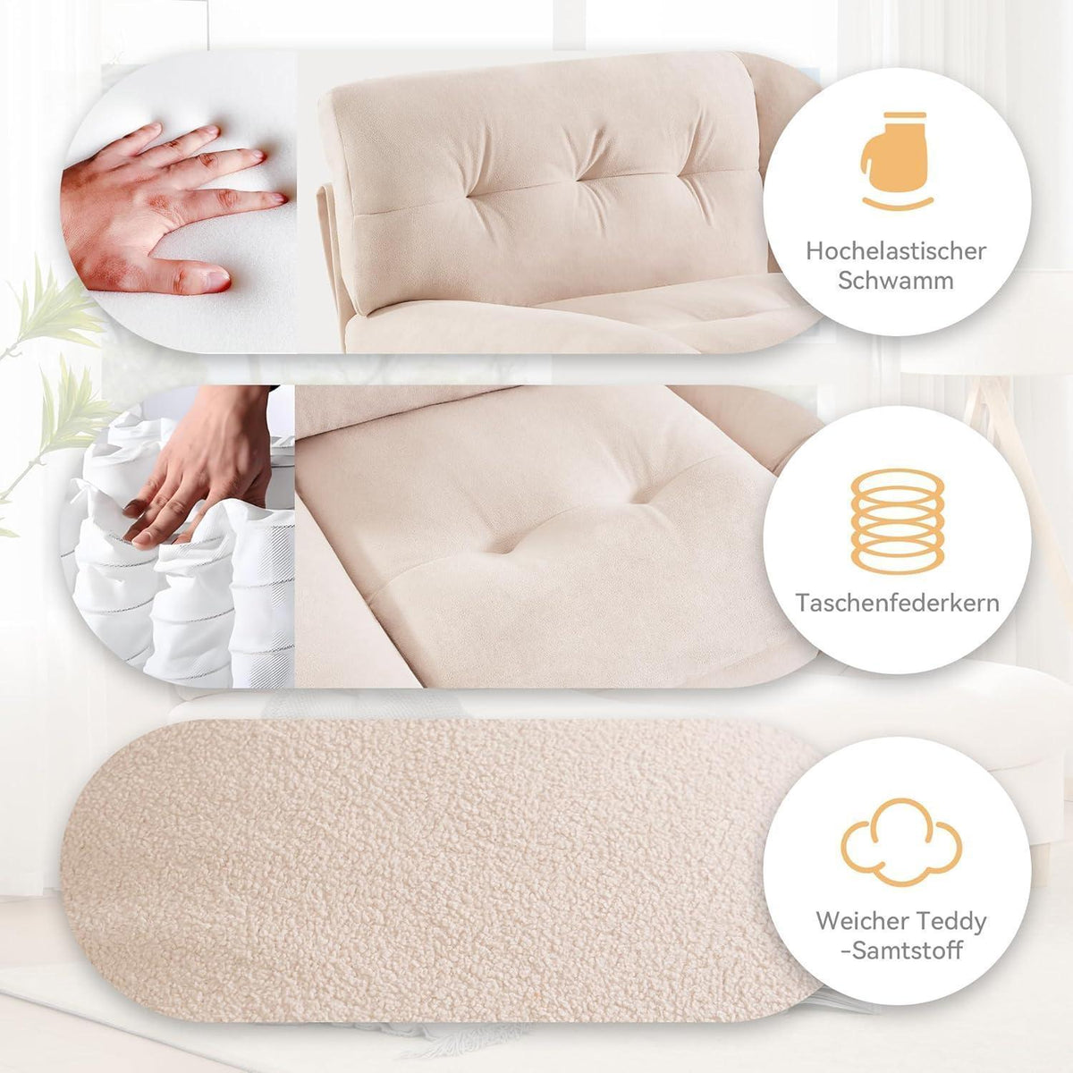 Wolkensofa 2-Sitzer – Bequemes Teddy-Samt Sofa mit Aufbewahrung