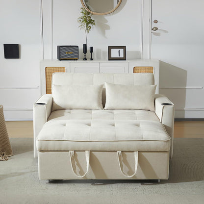 Klappbares Schlafsofa mit Getränkehalter & Kissen – Beige Velvet