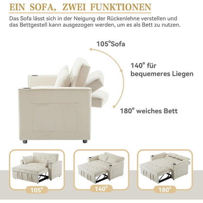 Klappbares Schlafsofa mit Getränkehalter & Kissen – Beige Velvet