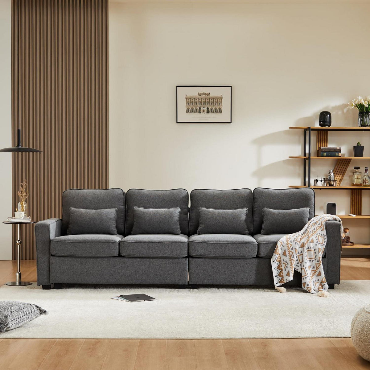4-Sitzer Sofa Dunkelgrau – XXL Leinen Couch mit Stauraum