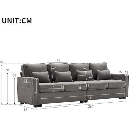4-Sitzer Sofa Dunkelgrau – XXL Leinen Couch mit Stauraum