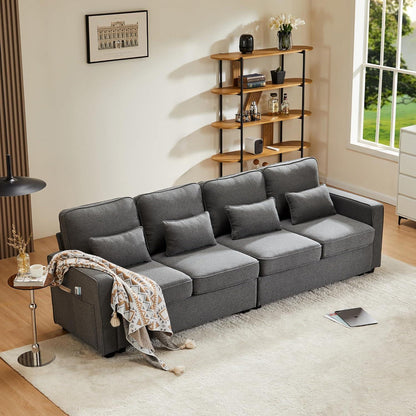 4-Sitzer Sofa Dunkelgrau – XXL Leinen Couch mit Stauraum