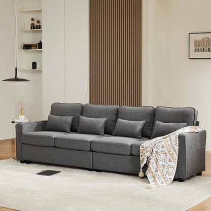 4-Sitzer Sofa Dunkelgrau – XXL Leinen Couch mit Stauraum