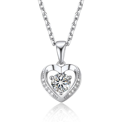 Silberkette Damen 925 Herzanhänger mit 0,5 Karat Moissanite