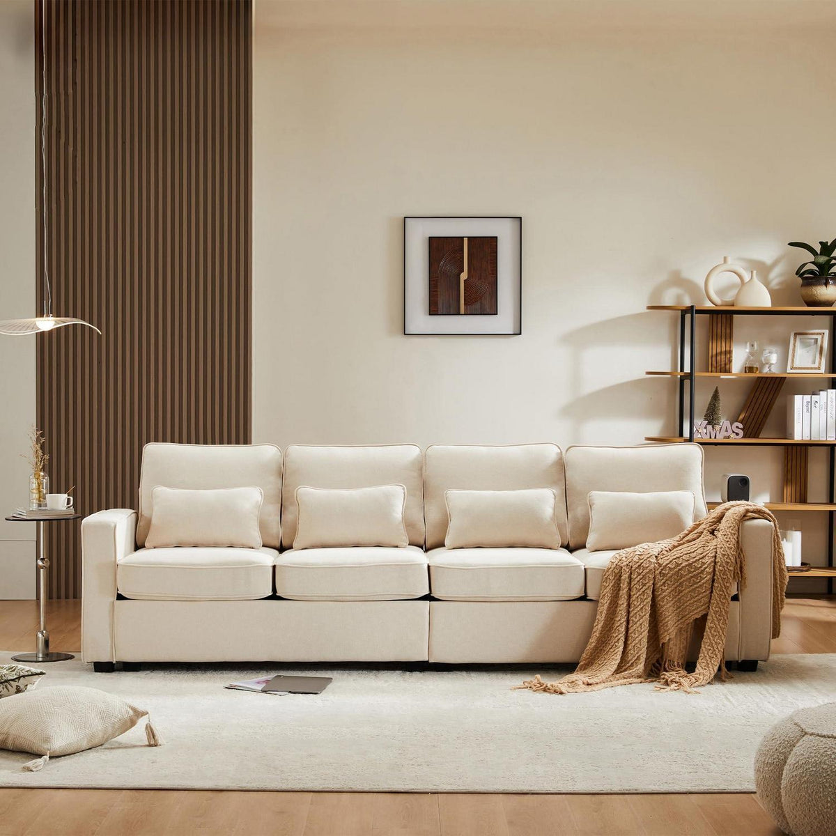 4-Sitzer Sofa XXL – Bequemes Leinenstoff Sofa Beige