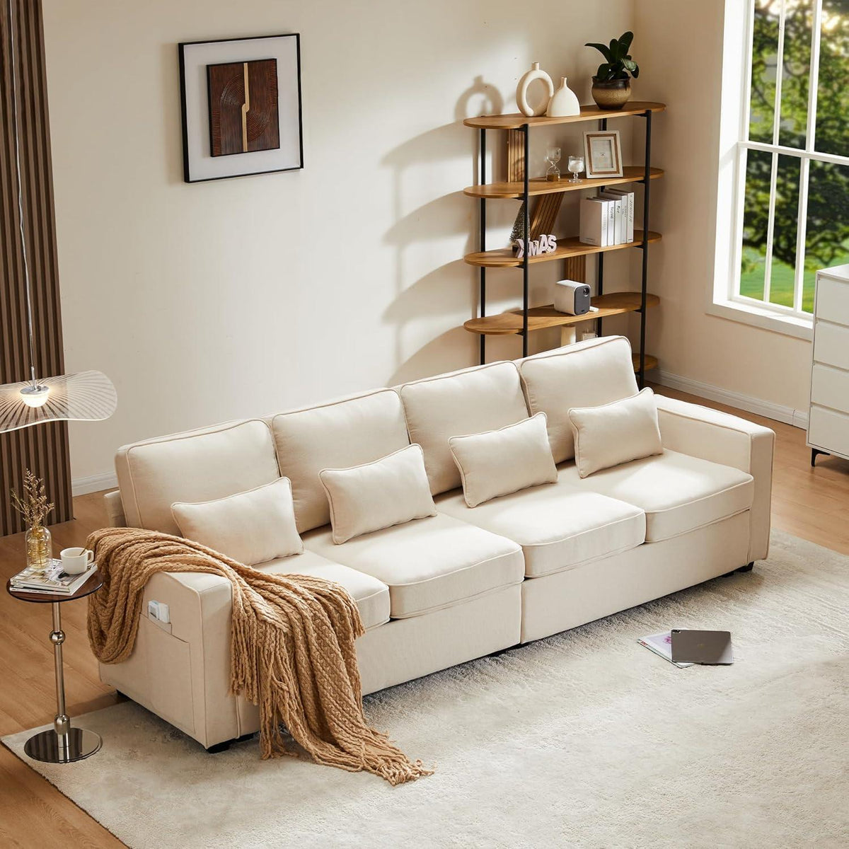 4-Sitzer Sofa XXL – Bequemes Leinenstoff Sofa Beige