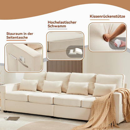 4-Sitzer Sofa XXL – Bequemes Leinenstoff Sofa Beige
