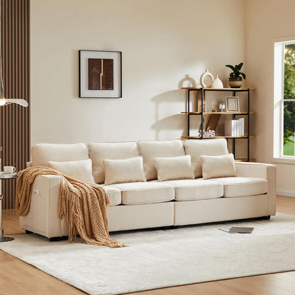 4-Sitzer Sofa XXL – Bequemes Leinenstoff Sofa Beige