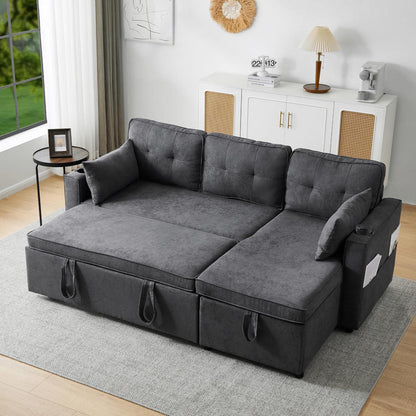 Graues Ecksofa mit Schlaffunktion & Bettkasten